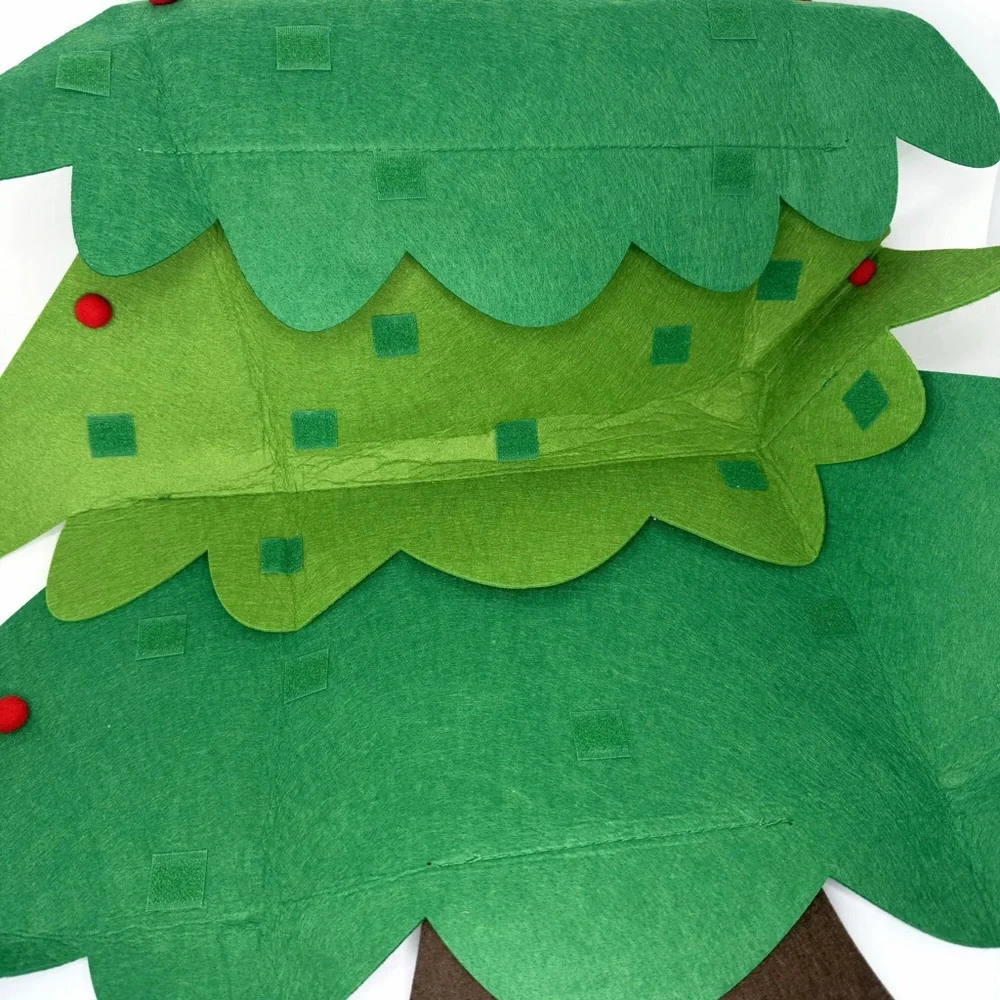 Green Felt Christmas Tree Hanging Wall Decor with Felt Ornaments LED Lights